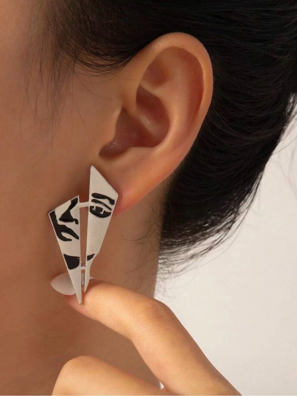 Contemporary Black & White Geometric Drop Earrings - Women Jewelry
